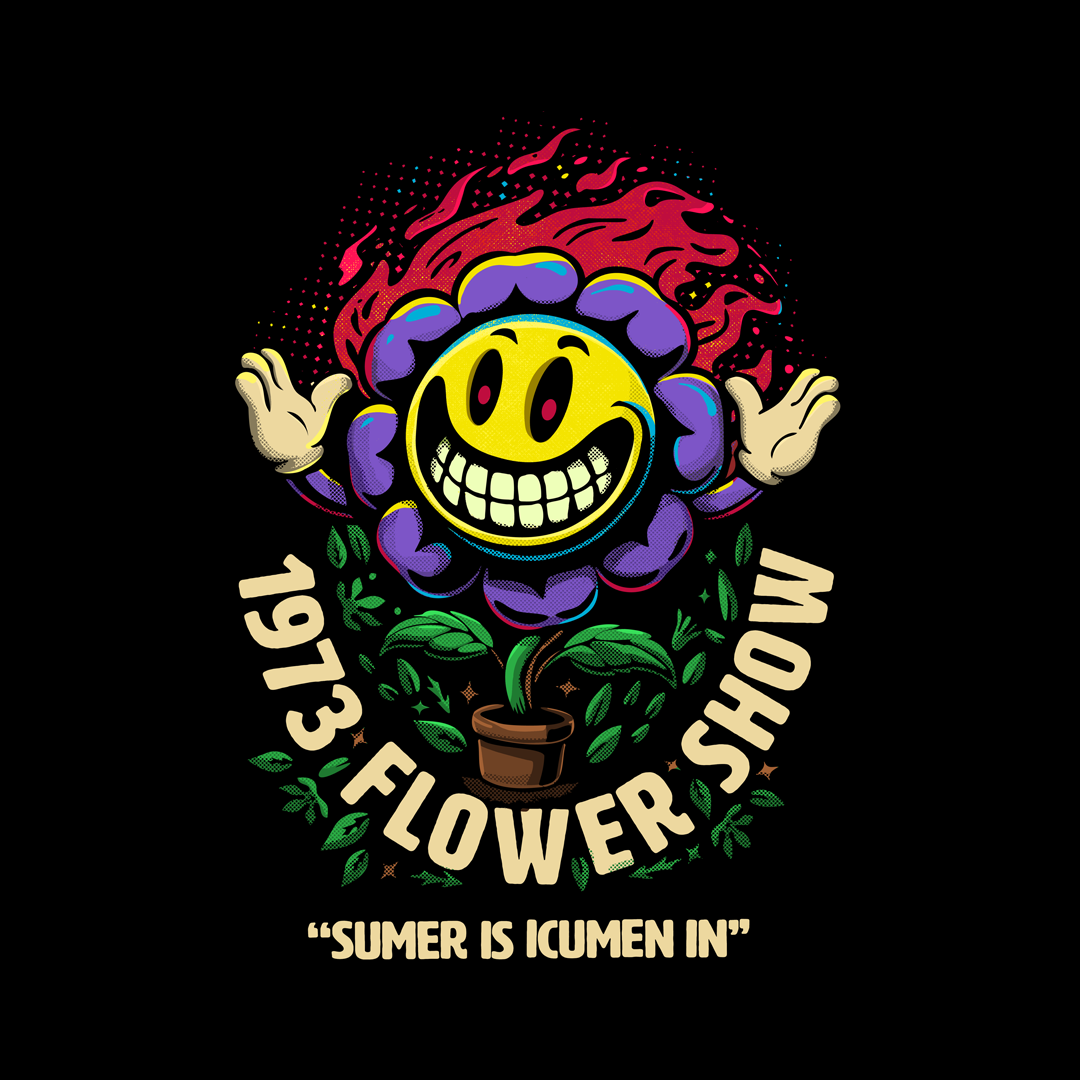 parody horror t-shirt, folk festival tee, surreal flower shirt, genre mashup apparel, psychedelic horror merch