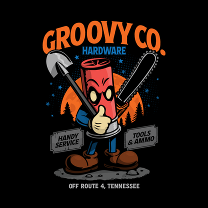 parody horror t-shirt, groovy hardware tee, survival gear shirt, creature feature merch, bold graphic apparel